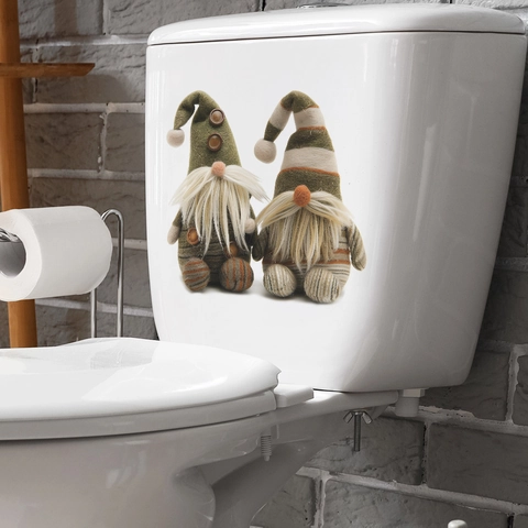 Adesivo Per WC Gnomo Di Natale Decalcomania Rimovibile In PVC Per Decorazione Serbatoio Bagno Babbo Natale Cartone Animato