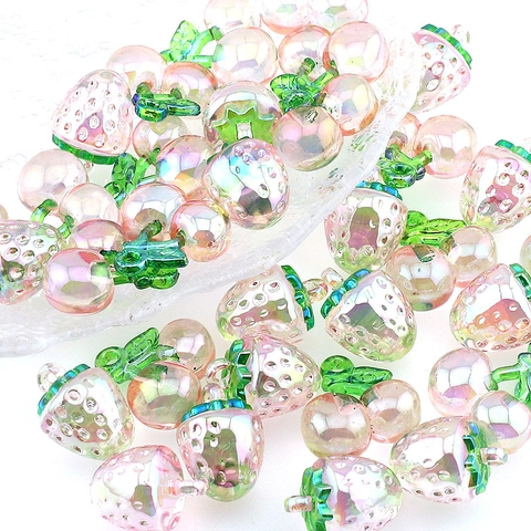 Irisierende Rosa Erdbeere Kirsche Frucht Charms Harz DIY Schmuckherstellung Zubehör Für Ohrringe Halsketten Schlüsselanhänger Süß