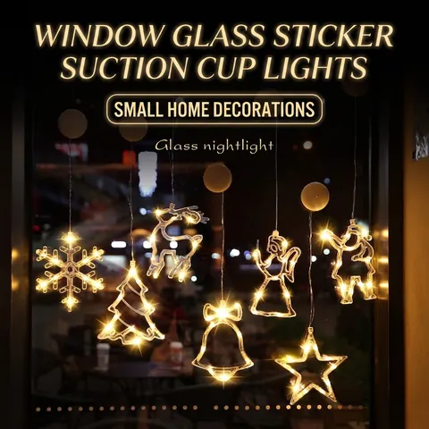 Christmas LED Suction Cup Window Lights Warm White PVC Holiday Decoration For Home Storefront Santa Snowman Tree Star