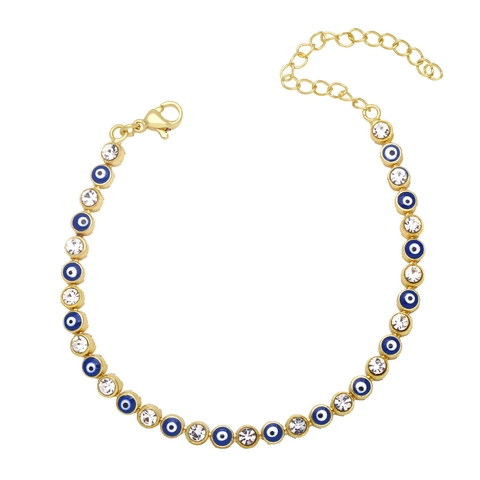 Bracciale Occhio Del Diavolo Rame Placcato Oro Con Zirconi E Smalto Regolabile Gioielli Boho Da Donna