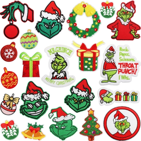 Écussons Brodés De Noël Appliques À Repasser Tissu Dessin Animé Festif Accessoire DIY Pour Vêtements Sacs Chapeaux Décor