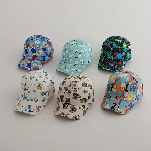 Kids Baseball Cap Breathable Polyester Sun Protection Curved Brim Printed Cartoon Animal Outdoor Summer Travel Boys Girls