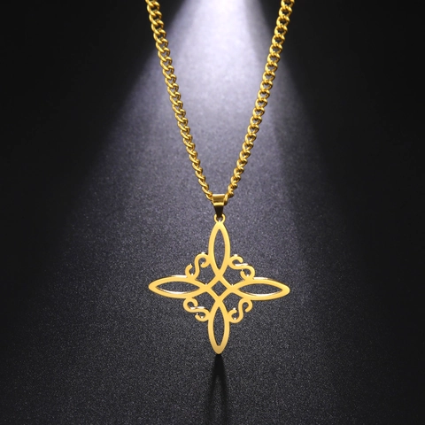Collier Pendentif Nœud Celtique en Acier Inoxydable Sophistiqué Design Nœud de Sorcière Bijoux de Mode pour Femmes