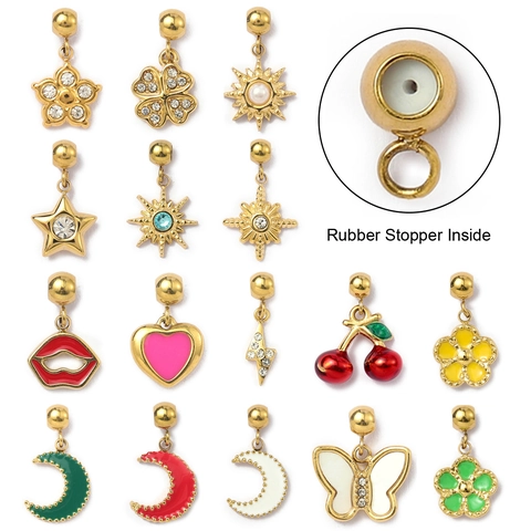 Ciondoli In Acciaio Inossidabile Smalto Cuore Fiore Luna Stella Strass Scorrevoli Posizionamento Pendenti Gioielli DIY Moda