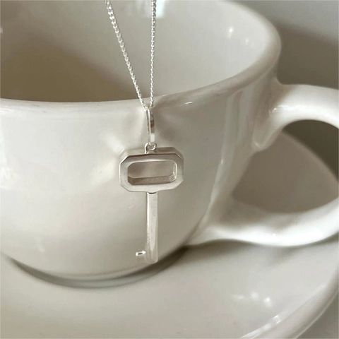 Collana Con Ciondolo A Chiave In Argento Sterling 925 Stile Coreano Geometrico Semplice Gioielli Eleganti Da Donna