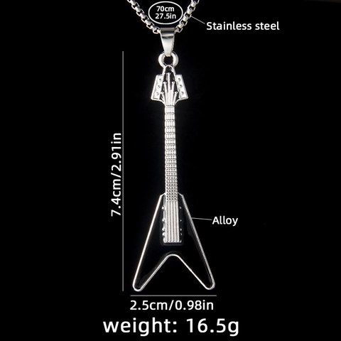 Stainless Steel Guitar Pendant Necklace Enamel Drip Music Instrument Rock Punk Long Box Chain For Men Women Jewelry Gift