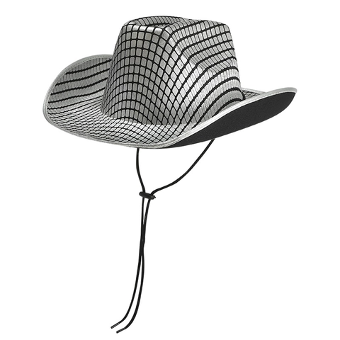 Metallic Glitter Checkered Cowboy Hat Shiny Sequin Disco Party Fedora With Adjustable Windproof Rope For Women Men Outdoor Travel Sunshade Western Hat