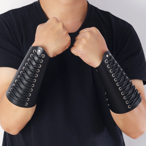 Bracciali In Pelle Punk Con Occhielli In Metallo E Cordino Cerato Allacciati Regolabili Medievale Gotico Retrò Uomini Donne