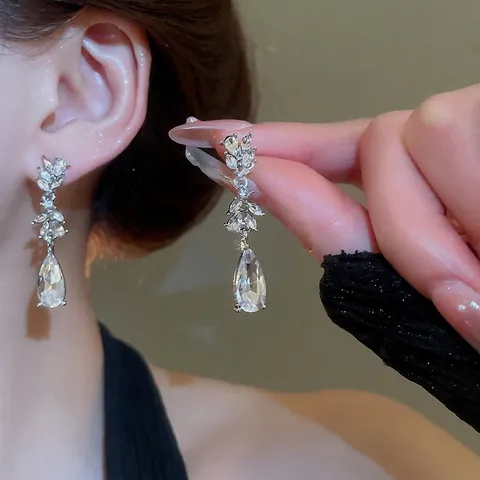 Teardrop Tassel Dangle Earrings Alloy Rhinestone With 925 Sterling Silver Earring Post Wheat Ear Elegant Women Jewelry