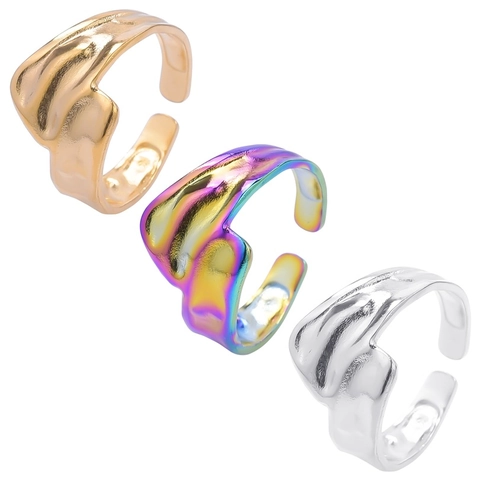 Vintage Titanstahl Unregelmäßige Welle Offener Ring Für Damen Herren Bunt Gold Silber Verstellbar Finger Schmuck