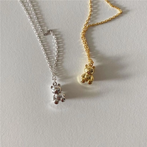 925 Sterling Silver Bear Necklace 3D Sitting Animal Pendant Minimalist Ins Style Elegant Jewelry For Women