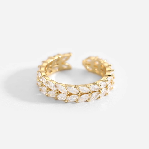 18K Gold Plated Brass Zirconia Open Ring For Women Elegant Adjustable Shiny Geometric Jewelry Trendy Finger Ring Accessories