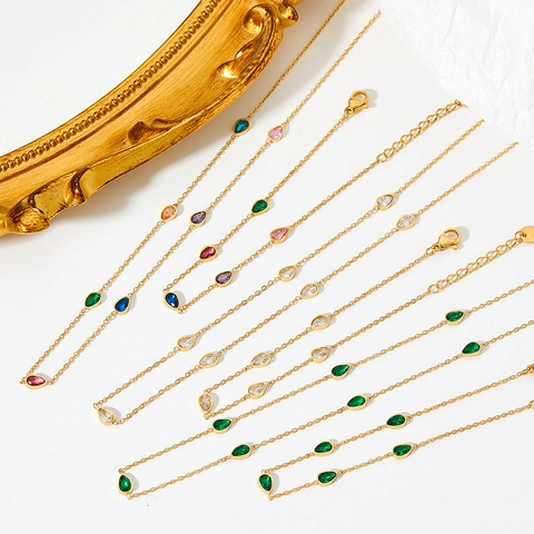 Collar Pulsera Tobillera De Acero Inoxidable Con Circón Colorido En Forma De Gota De Agua Para Mujeres Niñas Regalo Elegante