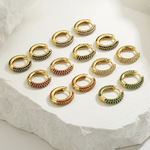 Luxus Huggie Hoop Ohrringe Kupfer Zirkonia Pave Bunt Doppelseitig Mode Schmuck Für Frauen