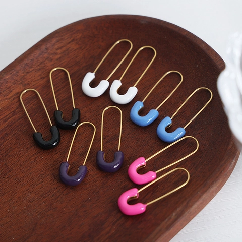 Safety Pin Earrings Titanium Steel Enamel Drip Oil Geometric Colorful Minimalist Creative Jewelry For Women