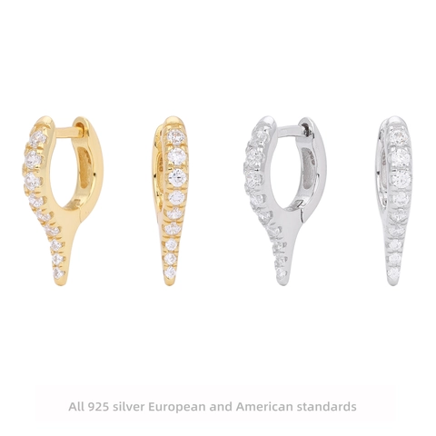 Pendientes De Aro De Plata De Ley 925 Con Circón Incrustado Minimalista Geométrico Cono Puntiagudo Huggies Para Mujeres Moda