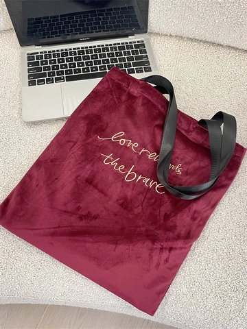 Samt Tote Bag Vintage Gold Buchstaben Stickerei Burgund Große Kapazität Schulter Handtasche Für Damen Alltag
