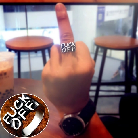 Retro Punk Fuck Off Letter Signet Ring For Men Alloy Vintage Distressed Finish Streetwear Hip Hop Jewelry Accessory