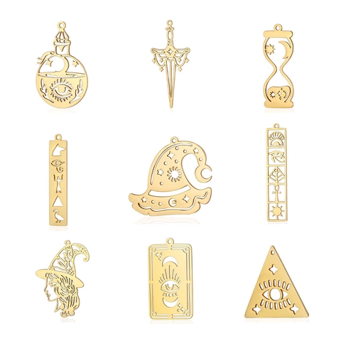 Hexenhut Teufelsauge Anhänger Edelstahl Ägyptische Symbole Zaubertrankflasche Sanduhr Schwert Charms DIY Schmuckherstellung