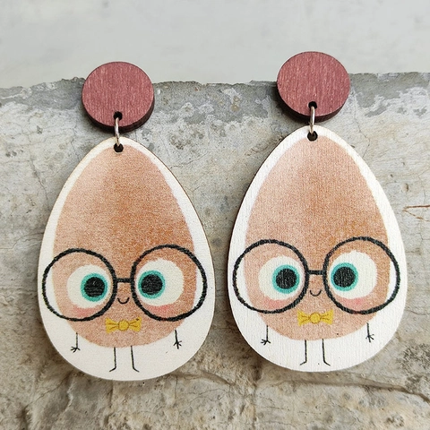 Süße Cartoon Holz Ohrhänger Mit Stahl Ohrstecker Kawaii Kartoffel Gehirn Lesen Muster Für Frauen Lehrer
