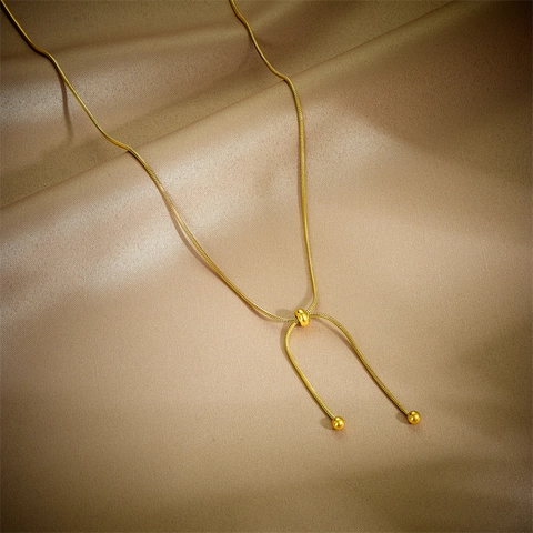 Stainless Steel Snake Bone Chain Necklace And Bracelet Adjustable Slide Bead Gold Minimalist Jewelry For Women