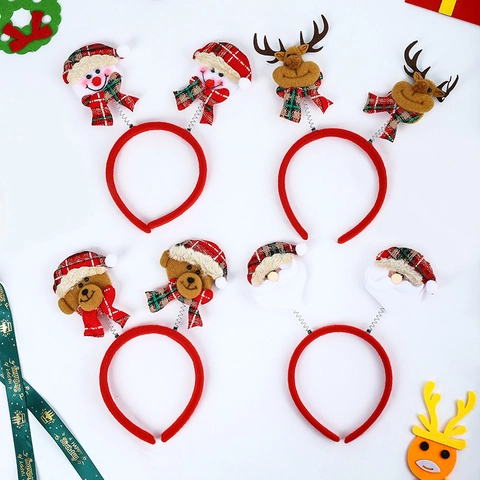 Christmas Headband LED Glowing Cartoon Santa Snowman Reindeer Bear Plush Spring Party Decor Festive Hair Accessory