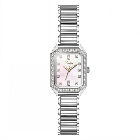 Women's Fashion Watch Octagonal Case Zircon Mother Of Artificial Pearl Dial Stainless Steel Leather Strap Elegant Quartz Wristwatch