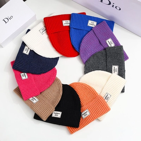 Gebreide Beanie Muts Geribbelde Wol Warm Winter Met Engelse Patch Decoratief Casual Voor Dames Heren