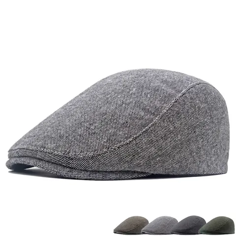 Gorra Plana Hombre Estilo Británico Retro Poliéster Textura Tweed Ajustable Ivy Newsboy Sombrero Vintage Color Sólido
