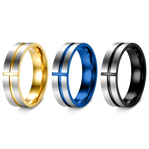 Anello Inciso Croce In Acciaio Inossidabile Finitura Spazzolata Bicolore Fascia Moda Per Uomo Unisex Gioielli Minimalisti