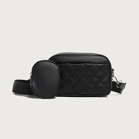 Fashion Quilted Crossbody Camera Bag For Women PU Leather Small Square Shoulder Bag With Round Coin Purse Accessory Casual Handbag