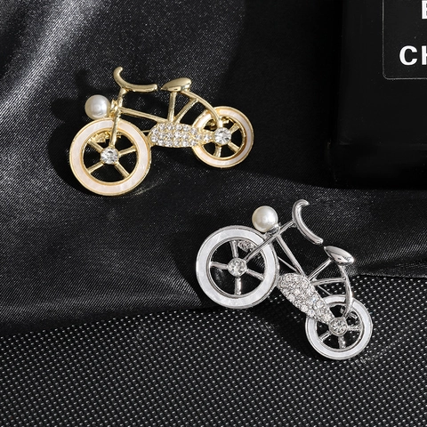 Broche de Bicicleta Creativo de Moda de Aleación de Zinc con Diamantes de Imitación y Perla de Imitación Joyería para Traje Abrigo Vestido