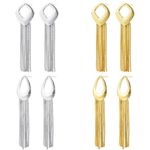 Geometrisch Hohl Wassertropfen Rhombus Lange Quaste Kette Ohrringe Luxus Kupfer Galvanisiert Hängende Ohrringe Für Damen Schmuck