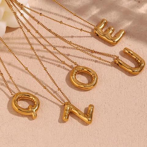 Moda Collana Con Pendente a Lettera Iniziale a Palloncino 3D Per Donna Acciaio Inossidabile Placcato Oro Argento Gioielli Per Feste