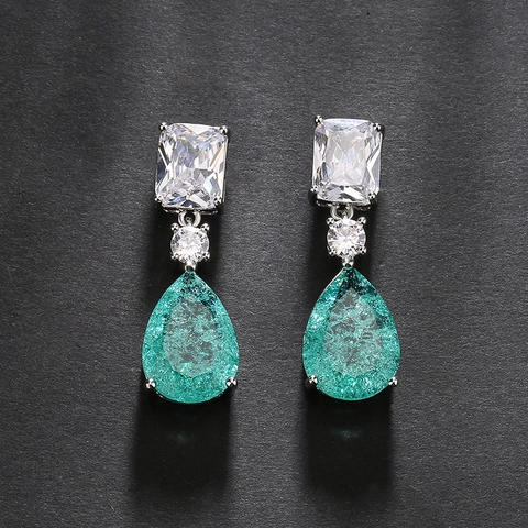 Elegant Copper Paraiba Style Water Drop Earrings With 925 Sterling Silver Earring Post Zirconia Inlaid Luxurious Drop Earrings For Women Jewelry Gift