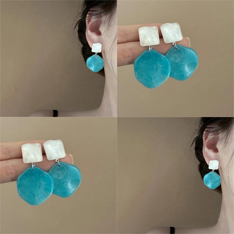 Irregular Geometric Resin Dangle Earrings With 925 Sterling Silver Earring Post Marble Texture Ripple Sweet Gift For Women