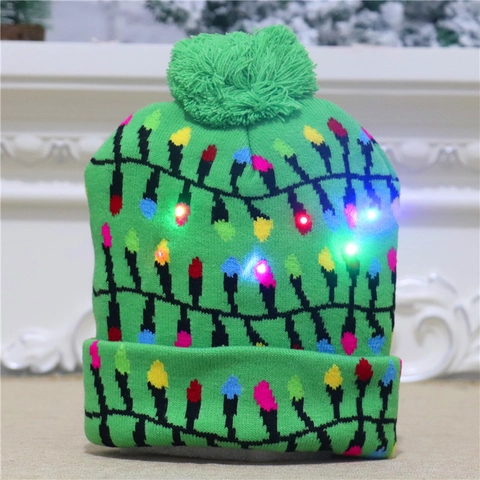 Bonnet De Noël Tricoté À LED Coloré Bonnet Lumineux Dessin Animé Hiver Chaud Pour Adultes Enfants Décor De Fête