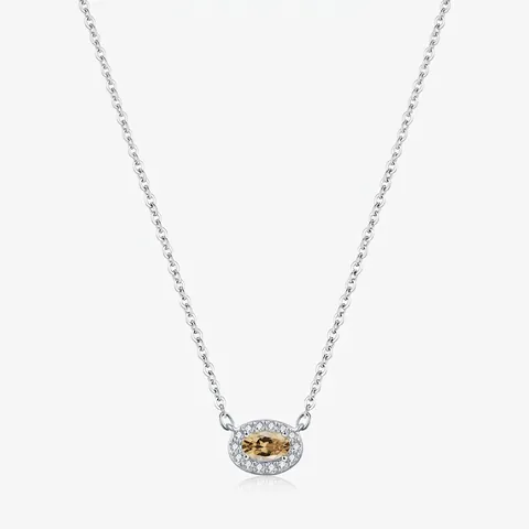 Champagner Moissanit Anhänger Halskette 925 Sterlingsilber Ovalschliff Halo Zirkonia Eleganter Schmuck Für Damen