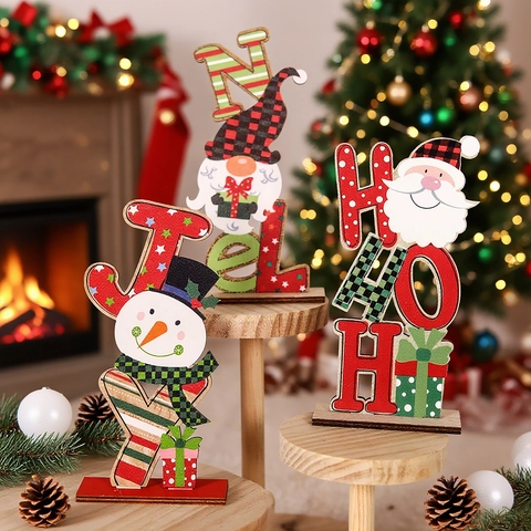 Ornamenti Da Tavolo In Legno Di Natale Decorazioni Lettere Festive Con Babbo Natale Pupazzo Di Neve Gnomo Per Casa