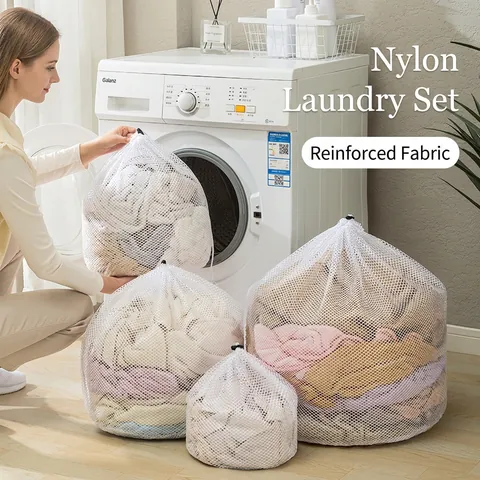 Laundry Bag Polyester Mesh Drawstring Wash Bag For Washing Machine Protective Clothing Care Anti-Tangle Thickened White