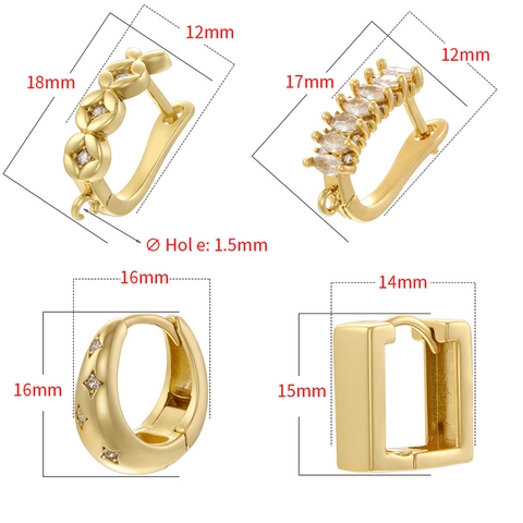 Boucles D'oreilles Huggie En Laiton Géométrique Zircon Étoile Trèfle Style Rétro Pour Femmes