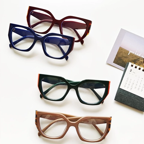 Cat Eye Glasses Frames Women Men Anti Blue Light Retro Oversized Fashion Optical Eyewear Acetate Geometric Plain Lenses