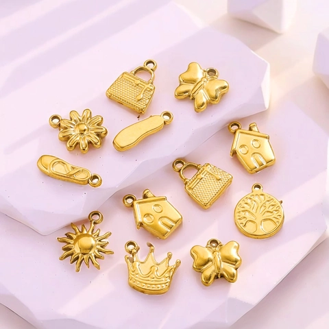 Edelstahl DIY Anhänger Charms Krone Schmetterling Lebensbaum Blume Sonne Für Schmuckherstellung Zubehör