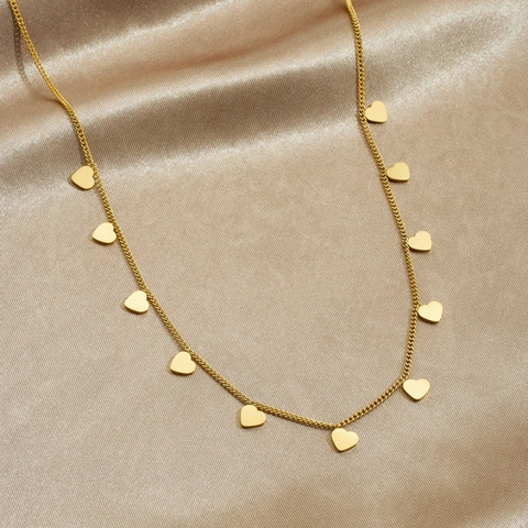 Collar Con Colgante De Corazón De Acero Inoxidable Chapado En Oro Varios Corazones Joyería De Moda Minimalista Para Mujer