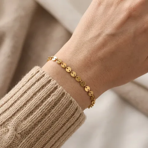 Pulsera De Cadena De Disco Minimalista Acero Inoxidable 316L Chapado En Oro De 14K Joyería Ajustable Para Mujeres Hombres