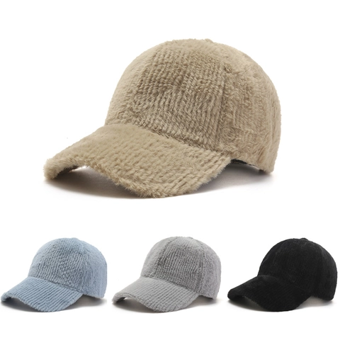 Cappello Da Baseball In Peluche Pelliccia Sintetica Righe Verticali Inverno Caldo Antivento Tesa Curva Unisex Casual