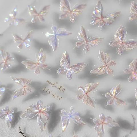 Adesivi Per Nail Art Farfalla Rilievo Iridescente Lucentezza Conchiglia Laser Manicure Decorazione Per Donne Ragazze DIY
