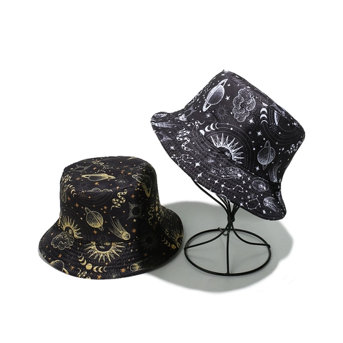 Celestial Starry Sky Constellation Print Bucket Hat Polyester Sun Protection Mystic Astrology Style For Women Men