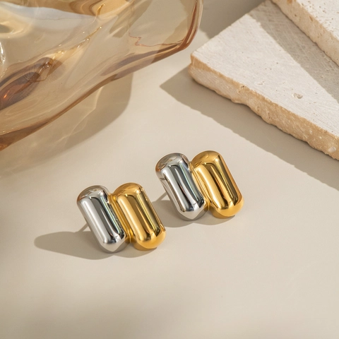 Geometrische Kapsel Ohrstecker Edelstahl Zweifarbig Gold Silber Wasserdicht Hypoallergen Moderne Mode Für Frauen