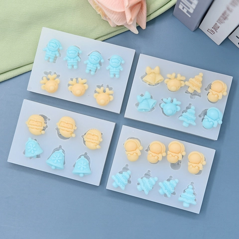 Christmas Silicone Mold Reindeer Snowman Tree Santa Claus Bell DIY Baking Fondant Resin Craft Tool Flexible Durable